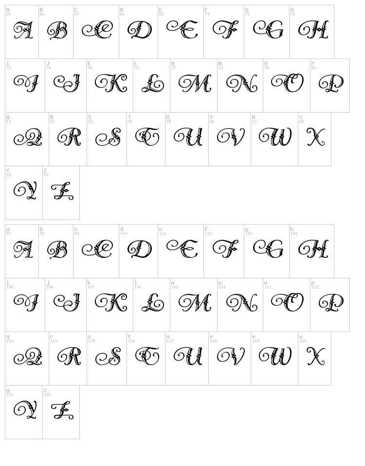 Diamond Dreams font map